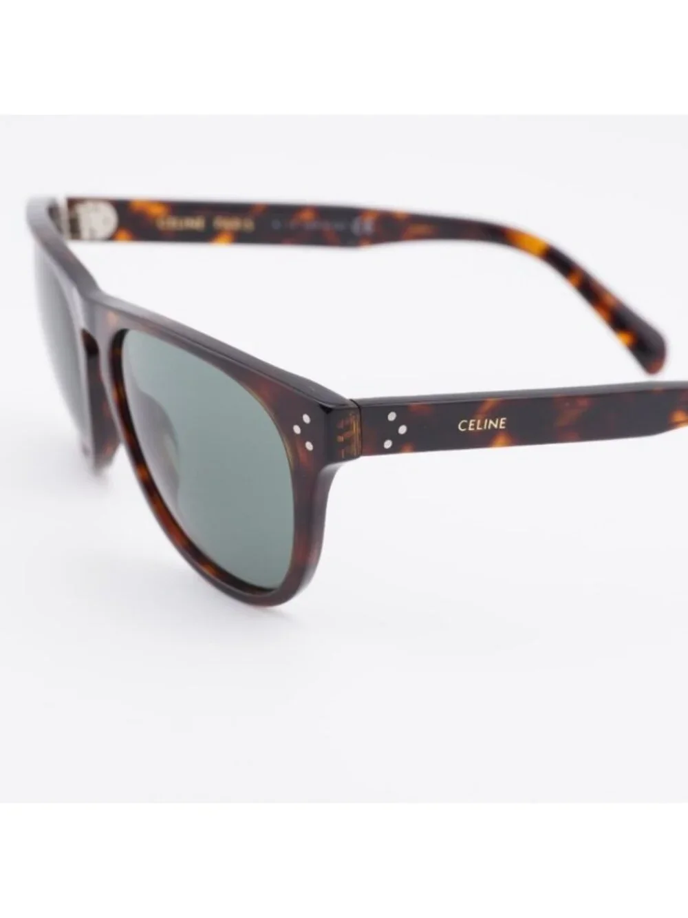 Celine Paris CL40102I 52N Sunglasses Dark Havana Square Frame, Green Lenses